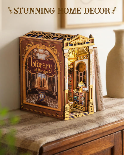 Rolife Book Nook Kits 3D Wooden Puzzle for Adults - Library of Wonders 258-Piece DIY Booknook Building Kit Baroque Architecture Model Bookshelf Decor Craft Gift for Adult Book Lovers