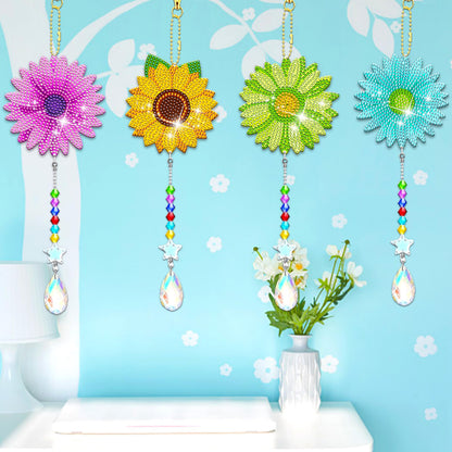 JeCuiK 6 Pcs Daisy Diamonds Painting Wind Chimes Suncatcher Double Sided Flower Rhinestone Painting Wind Chime 5D DIY Crystal Diamond Painting Kits Paint by Number Hanging Ornaments Mom Gifts