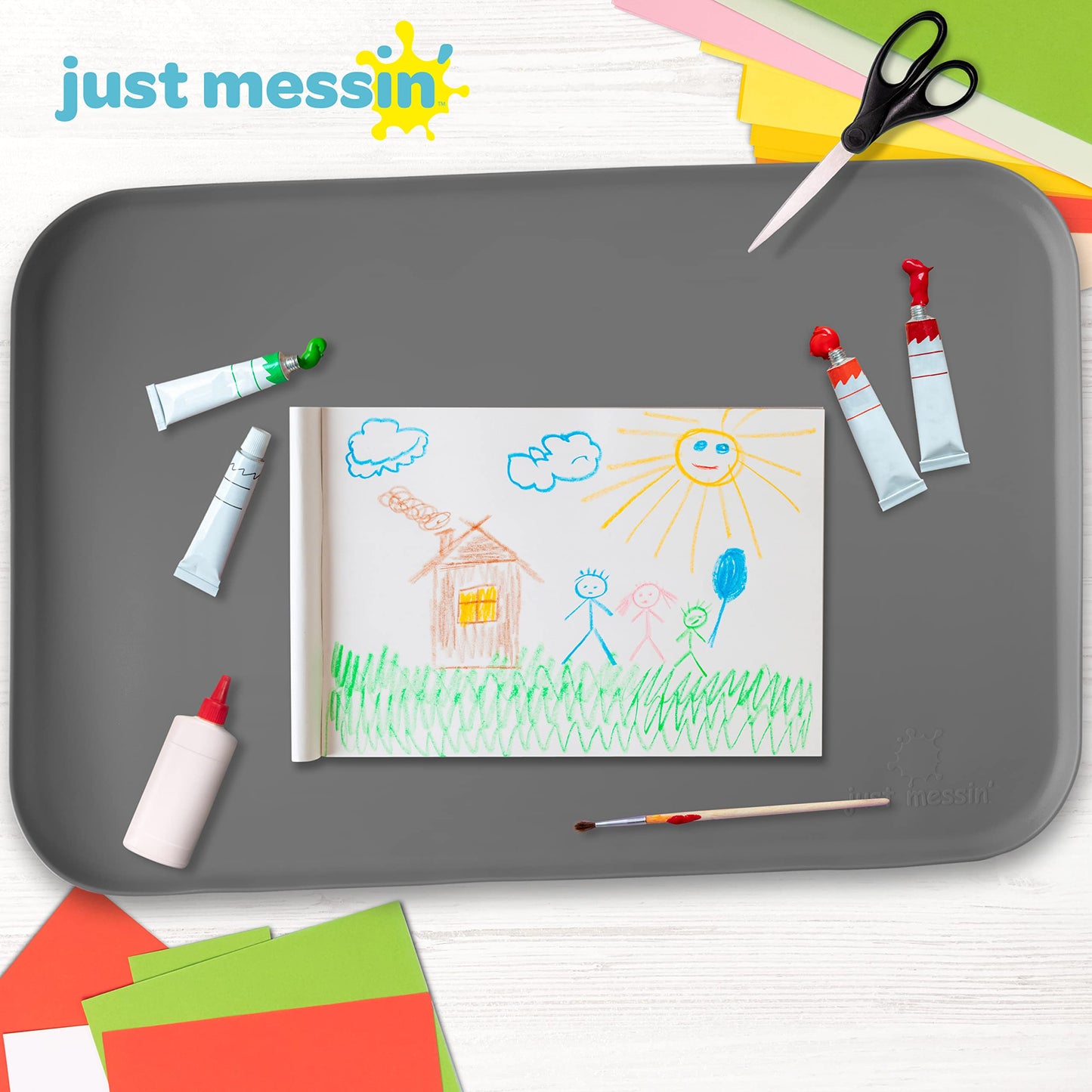 Just Messin' Silicone Art Mat Bundle – 16”x26” Gray & 12”x18” Blue Mats with High .6" Edge, Non-Slip, Heat Resistant for Crafts, Resin,Paint & Jewelry-Making
