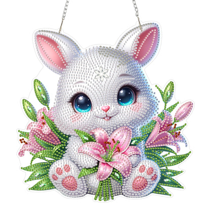 Eiflow Acrylic Diamond Art Hanging Kit for Adults, DIY Diamonds Painting Door Hanging Board Kit, Special Crystal Diamond Art Painting Pendant Ornament (Easter Rabbit)