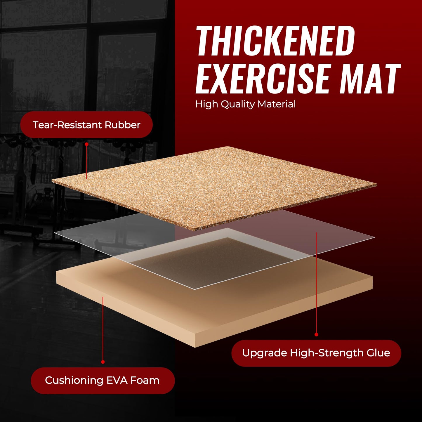 SUPERJARE 0.79'' Extra-Thick Exercise Equipment Mats, 18 Pcs 72 Sq Ft Rubber Top Floor Tiles with High Density EVA Foam, Interlocking Gym Flooring for Home Gym, Workout Mat, Wood