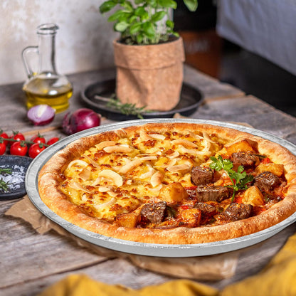 FMOACEN 20 Pcs Disposable Pizza Pans 12 Inch Round Aluminum Pizza Pans Disposable Foil Bakeware Serving Trays Oven Safe for Baking Pizzas Chocolate Cookie Cakes Party Activities Decorations