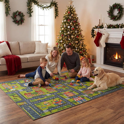 3x5 3-12 Merelax Kids Car Area Rug, Grey Green Area Road Rugs for Living Room Playroom Classroom Bedroom, Non Slip Kids