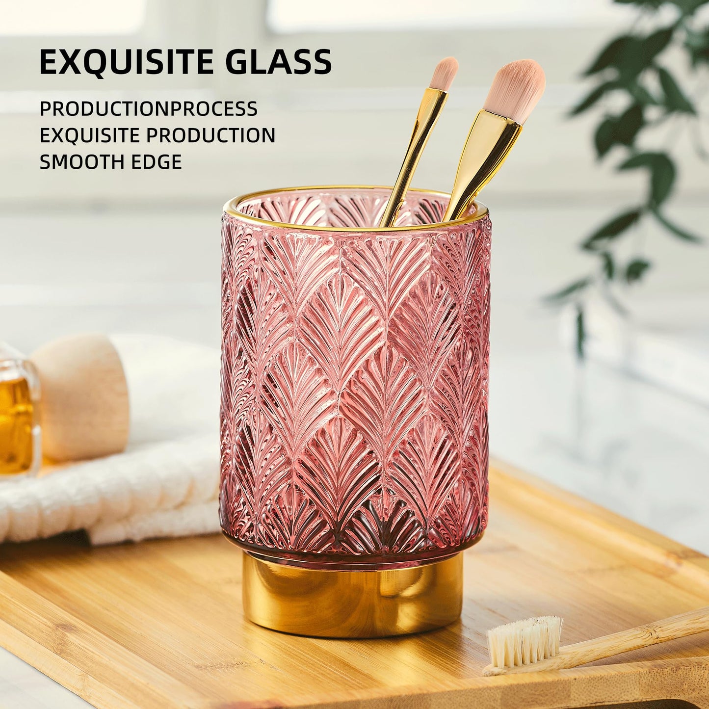 LEICURACE Makeup Brush Holder Organizer,Toothbrush Holders,Desk Pen Pencil Holder,Multifunctional Vintage Glass Brush Cup（A42-4-US）