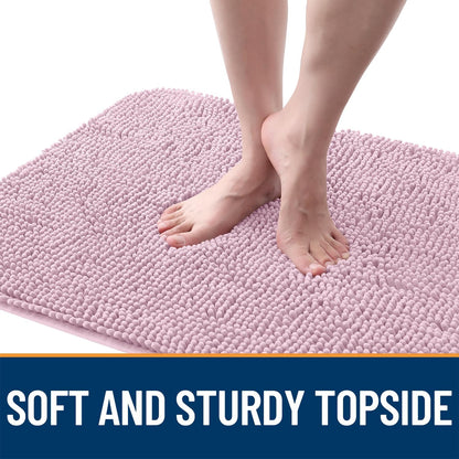OLANLY Dog Door Mat - Absorbent Non-Slip Washable Chenille Mat for Muddy Paws | 47x17, Dusty Rose