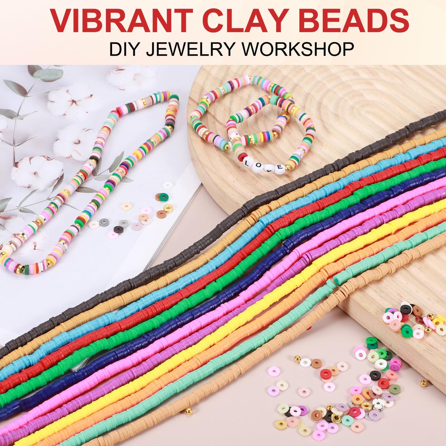 MECCANIXITY 4900 PCS 10 Strands Polymer Clay Beads Bracelet Making Kit for Jewelry Making, with Flat & Round Heishi Gold Spacers Beads for DIY Bracelets Necklace Jewelry, 6mm Morandi Colors