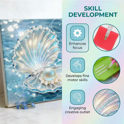 Huacan DIY 3D Pearl Painting Kit - Transparent Shell Pearl Art Craft Kit Pearl Painting with Frame for Home Wall Decor 8 * 8 Inch for Adults and Beginners