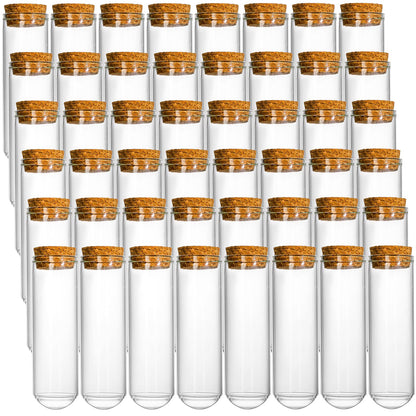 Frcctre 48 Pack 50ml Glass Test Tubes with Cork Stoppers, 30x100mm Clear Round Bottom Glass Test Tubes for Bath Salt Candy Storage Science Lab Party Plant Propagation Container