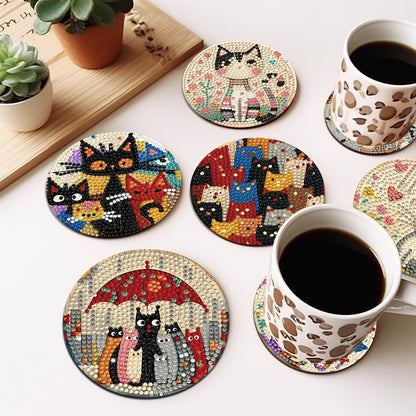 HMZephitiquc Cat Diamond Painting Coasters Kit, 8 Pcs Diamond Art Cat Coasters with Holder, 5D Small Gem Art Kit Easy Crafts, Non Slip Coaster for Home Decor Gift