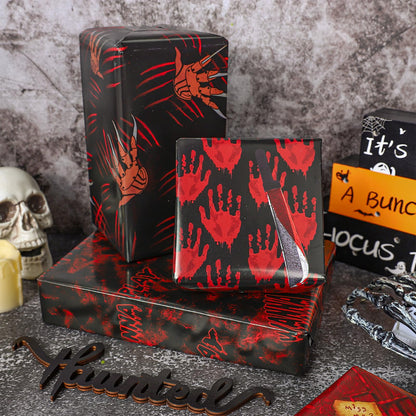 JarThenaAMCS 12 Sheets Halloween Bloody Wrapping Paper - Not Roll - Horror Handprint Paw Blade Gift Wrap Paper Folded Flat for DIY Crafts Holiday Party Supplies, 19.7 x 27.6 Inch