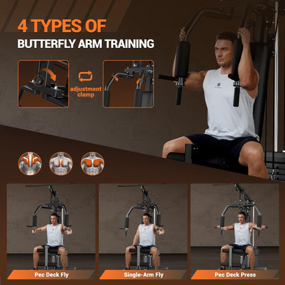 Home Gym Equipment, Multifunctional Workout Station with 100LBS Weight Stack, Home Gym Machine for Full Body Traning with LAT Pulldown System