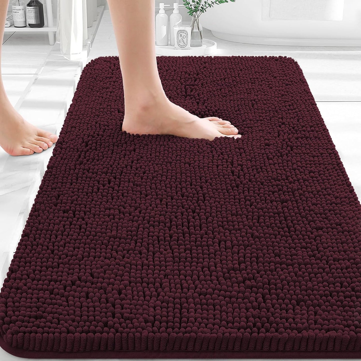 OLANLY Bath Rugs - Extra Soft Chenille | Quick-Dry, Machine Washable, 36x24, Black Cherry