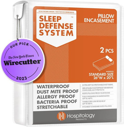 HOSPITOLOGY PRODUCTS Pillow Encasement - Hypoallergenic Bed Bug & Dust Mite Proof - Standard Size, Set of 2 - 20" H x 26" W