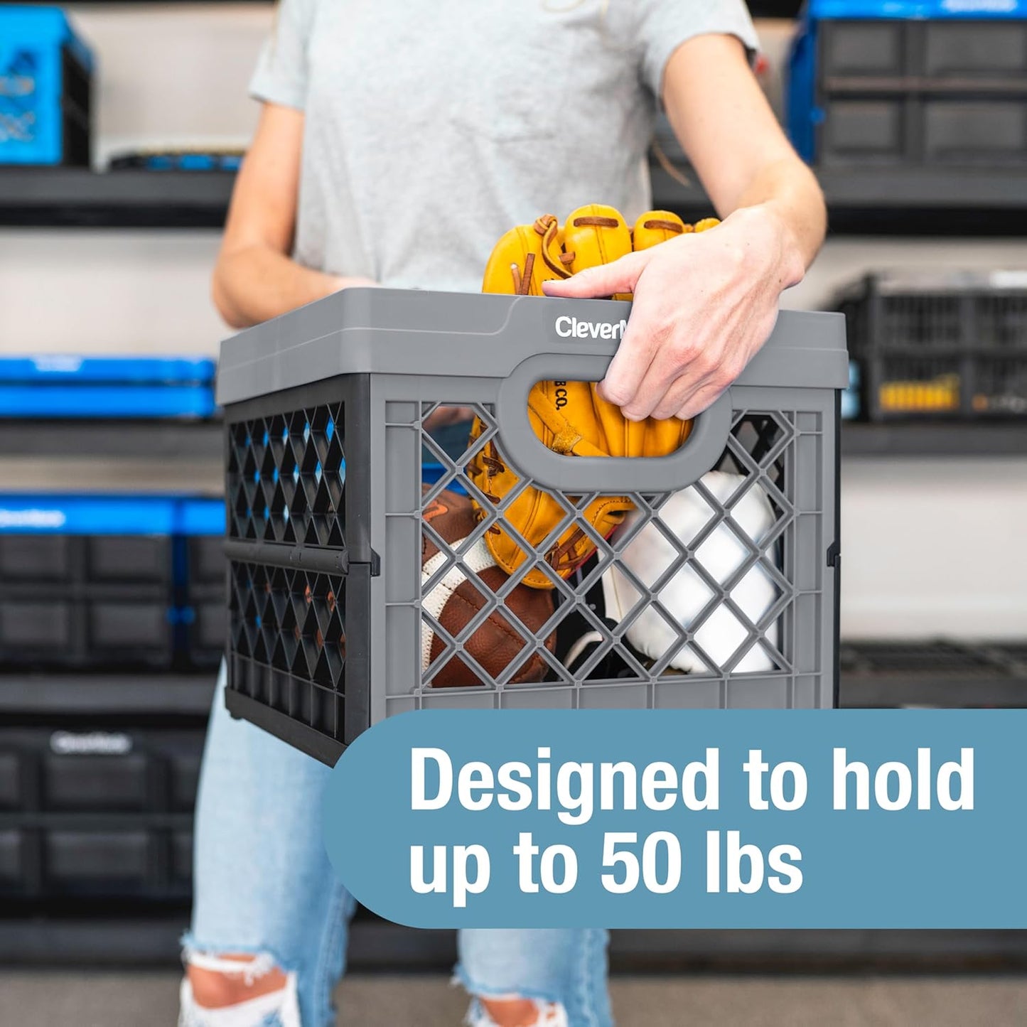 25L (6.6 3 Pack, 50 lb CleverMade Collapsible Milk Crate Gal) Capacity Heavy Duty Folding Crate Stackable Storage