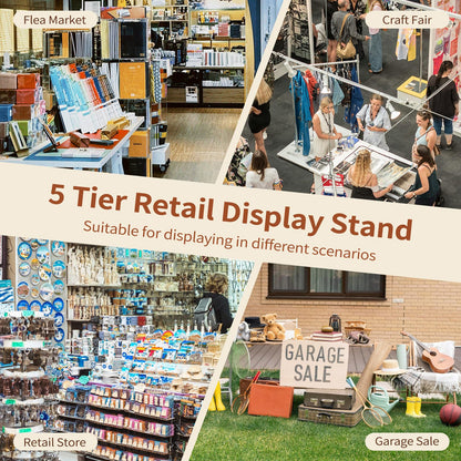Flenpptly Retail Display Stand, 5-Tier Rotating Display Rack for Store Display, Movable and Adjustable Spinning Display Stand for Earrings, Jewelry, Keychains, Socks Display (Pink)