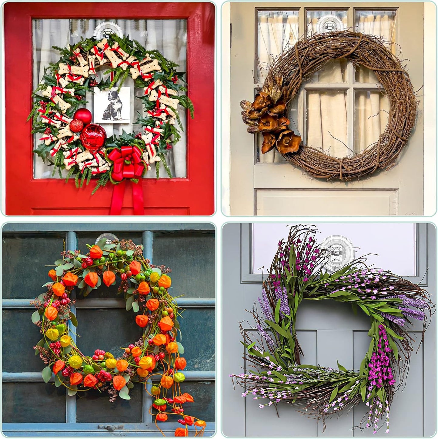 VIS'V Wreath Hanger, Large Clear Heavy Duty Suction Cup Hooks, 22 LB Removable for Halloween Christmas Wreath