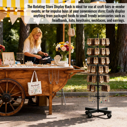 MaagorVita Retail Display Stand 7 Tier Rotating Rack for Store, Keychain Jewelry Vendor Events, 360° Spinning Display Spinner with 200PCS Cards, Movable and Adjustable