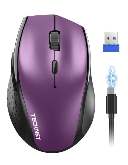 TECKNET Wireless Mouse Rechargeable,Mouse for Laptop Computer,2.4G USB Computer Mice Wireless,6 Button 6400 DPI Ergonomic Silent Mice,Portable Cordless Travel Mice-Wide Compatibility