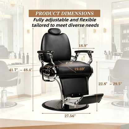 Coczeb Barber Chair Heavy Duty (700LB Capacity), Reclining Hydraulic Salon Stylist Chair for Hairstylist Tattoo Spa Massage(Black-Silver,with Adjustable Headrest & Footrest)