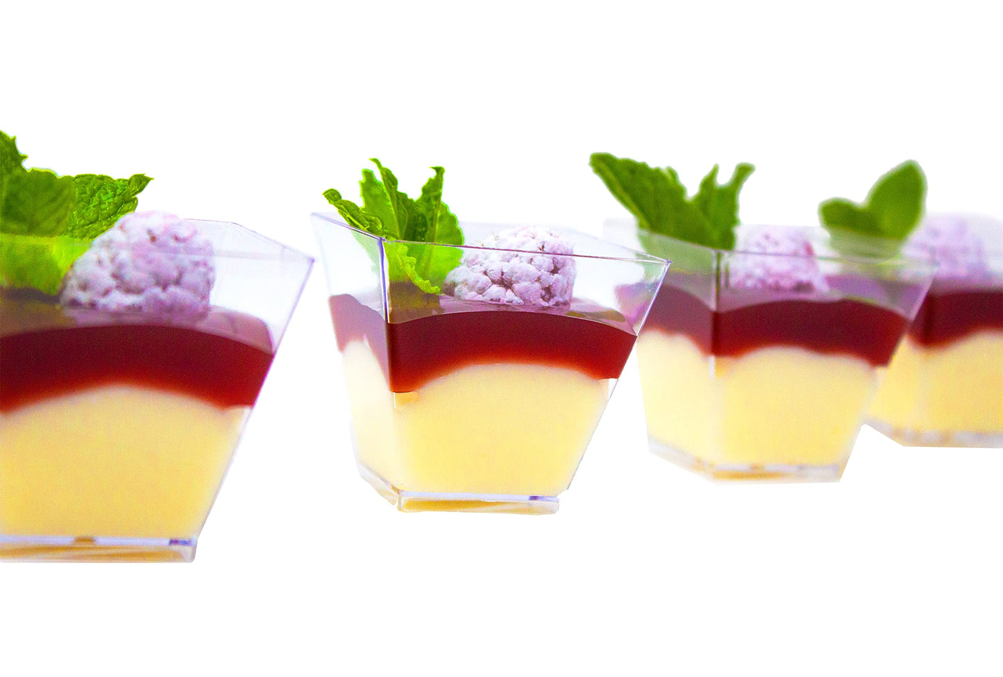 Tiny 50ct 2oz Mini Pyramid Plastic Dessert Cups with Spoons Professional-Grade Recyclable Disposable Party Cups and Mini Appetizers Dessert Shooter Cups Small Serving Plastic Cups CMJJ
