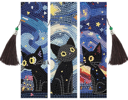3 Pcs Diamond Painting Bookmarks,Cat Diamond Art Bookmarks with Tassel, Diamond Art Painting Kits for Beginners Adults DIY Art Craft Gifts Book Decors