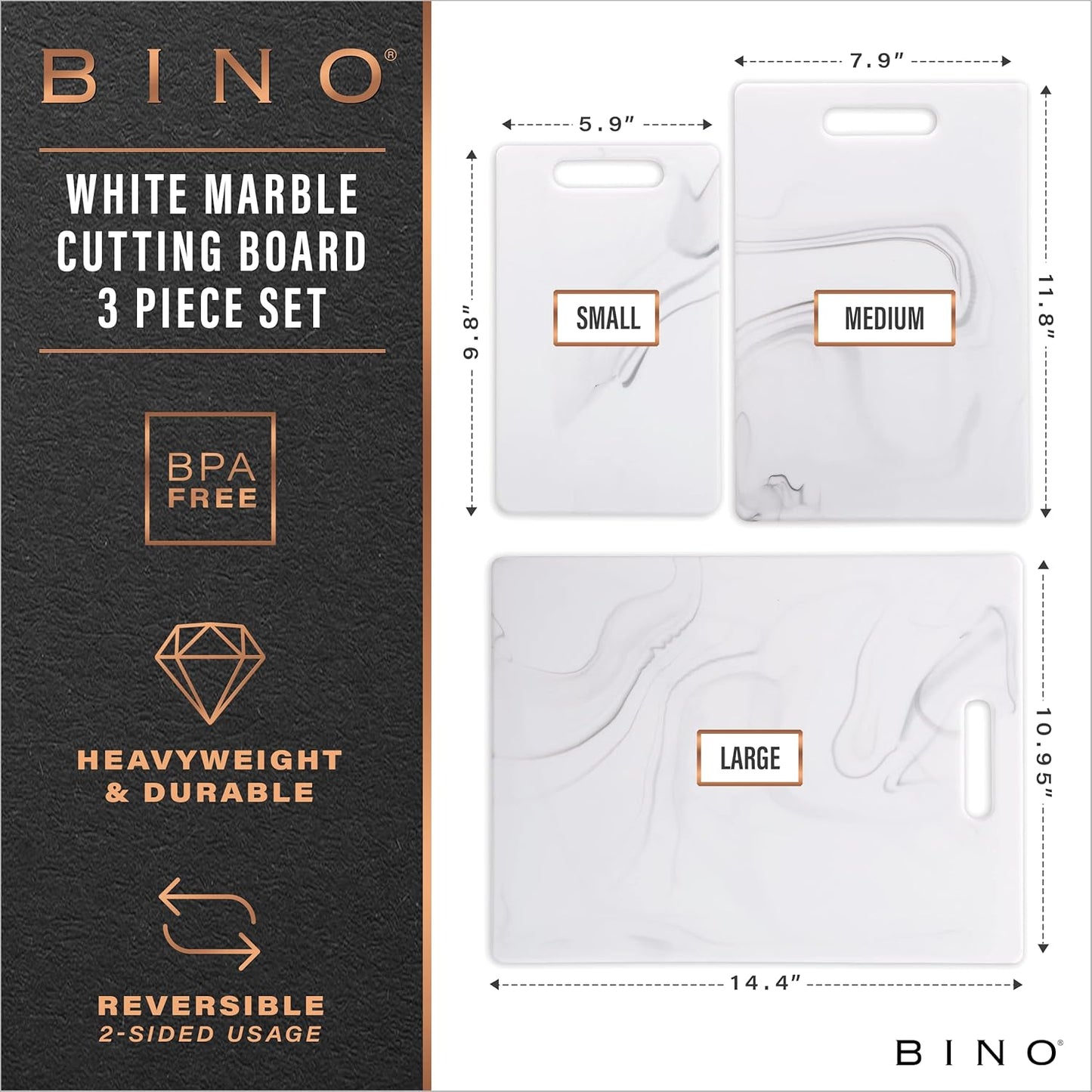 BINO 3-Piece Cutting Board Set, BPA-Free Plastic, Durable, Multipurpose, Dual-Sided, Dishwasher Safe
