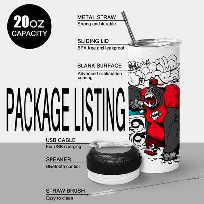 sweet grain Music Speaker Tumbler(4Pack) - Sublimation Tumbler 20 oz Skinny Straight with Speaker, Straw & USB Charging Cable, Sublimation Speaker Cups - Black