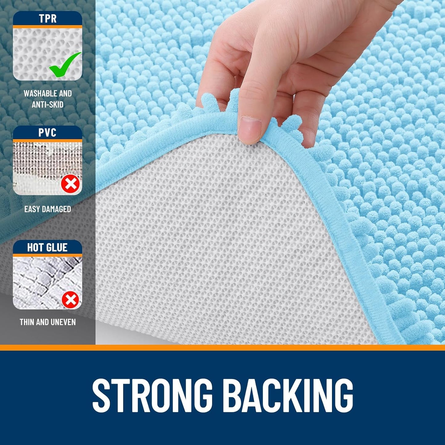 OLANLY Bathroom Rugs - Extra Soft Chenille Bath Mats with Rubber Backing | Quick Dry, Machine Washable, 30x20, Sky Blue