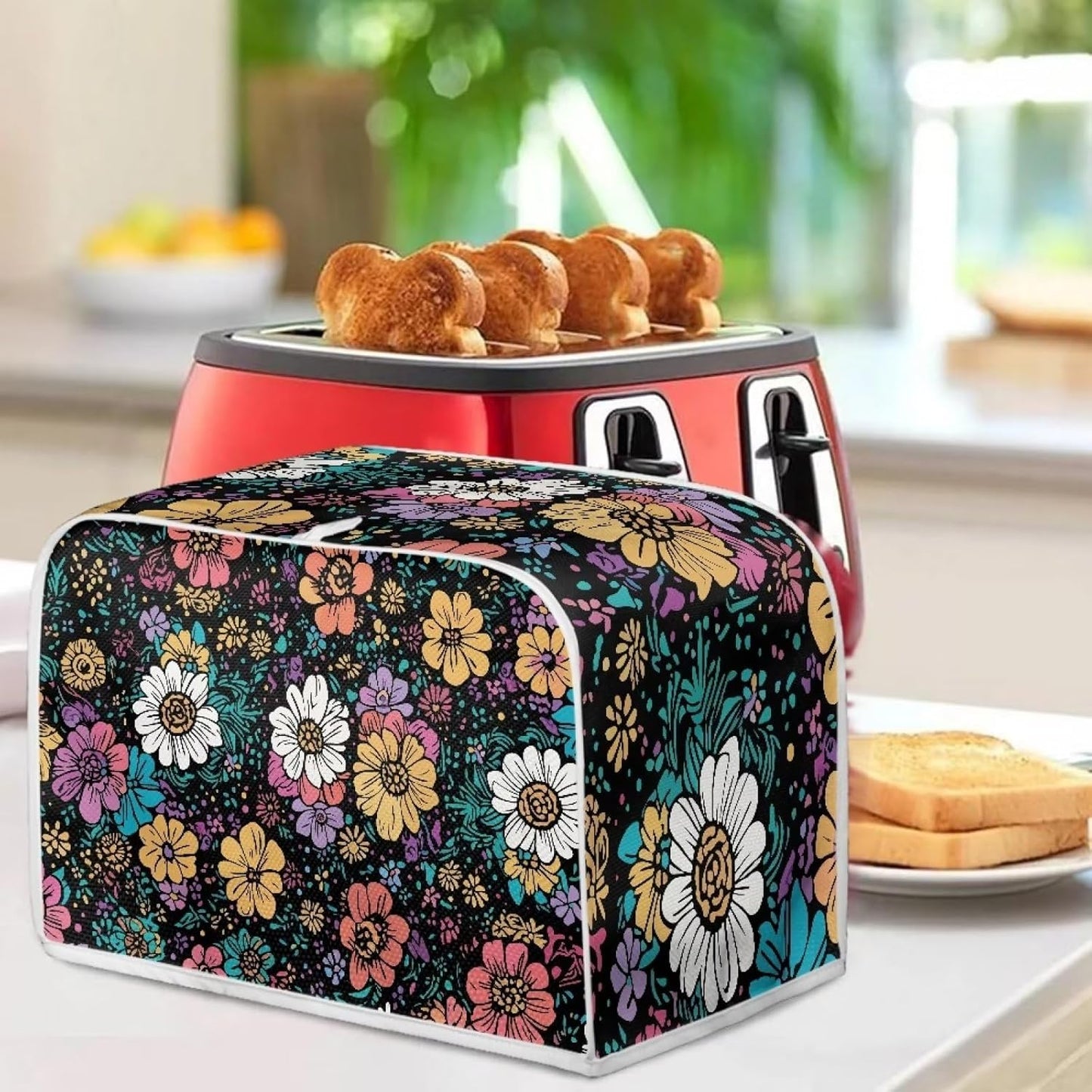 Flower 2 Slice Bread Maker Cover, Dustproof Toaster Cover for Standard Size Kitchen Appliances