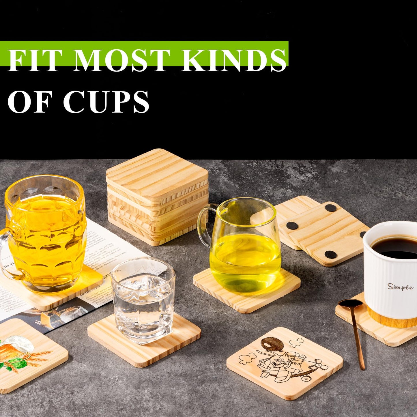 46Pcs Unfinished Wood Coasters-4" Unfinished Natural Wood Slices for Crafts Round with Non-Slip for Wedding Decoration/Blank Coasters Wood Kit DIY Architectural Models Drawing Painting Wood Engraving