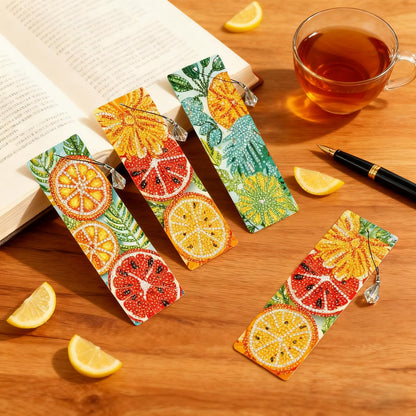 ACSAUMMY 4pcs Fruit Diamond Art Bookmarks, 5D DIY Diamond Painting Bookmark with Summer Oranges Grapefruit Design Beaded Rhinestone Diamond Art Kits for Adult Reading Women Beginner Birthday Gift