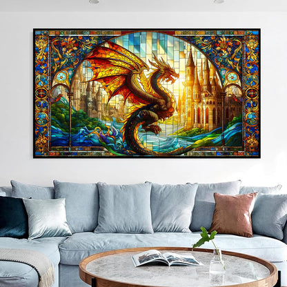 igoodom Large Diamond Painting, Stained Glass Dragon Diamond Art Kits for Adults, Full Drill Round Big Diamond Painting, DIY Gem Art and Crafts for Home Wall Decor Gift 27.5 X 15.7inch