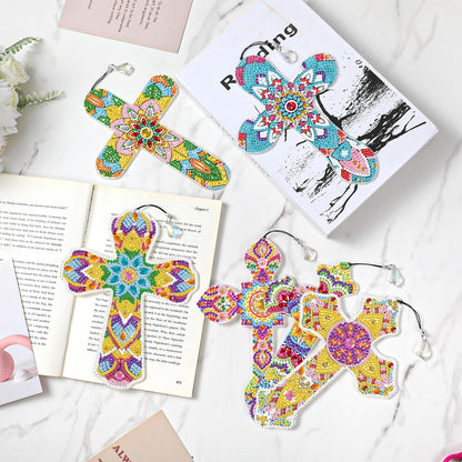 JIEYAO 12 Pcs Cross Diamond Art Bookmarks, 5D Diamond Bookmarks Kit, Rhinestone Painting Bookmark Cross Crystal Bookmarks Christian Bookmarks for Reading Lover Book Decor DIY Crafts Gift