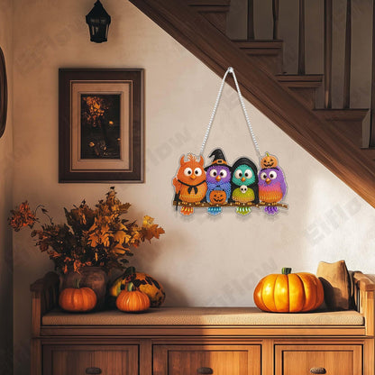 Eiflow Acrylic Diamond Art Hanging Kit for Adults Halloween Bird, DIY Thanksgiving Diamonds Painting Door Hanging Board Kit, Special Crystal Diamond Art Painting Pendant Ornament