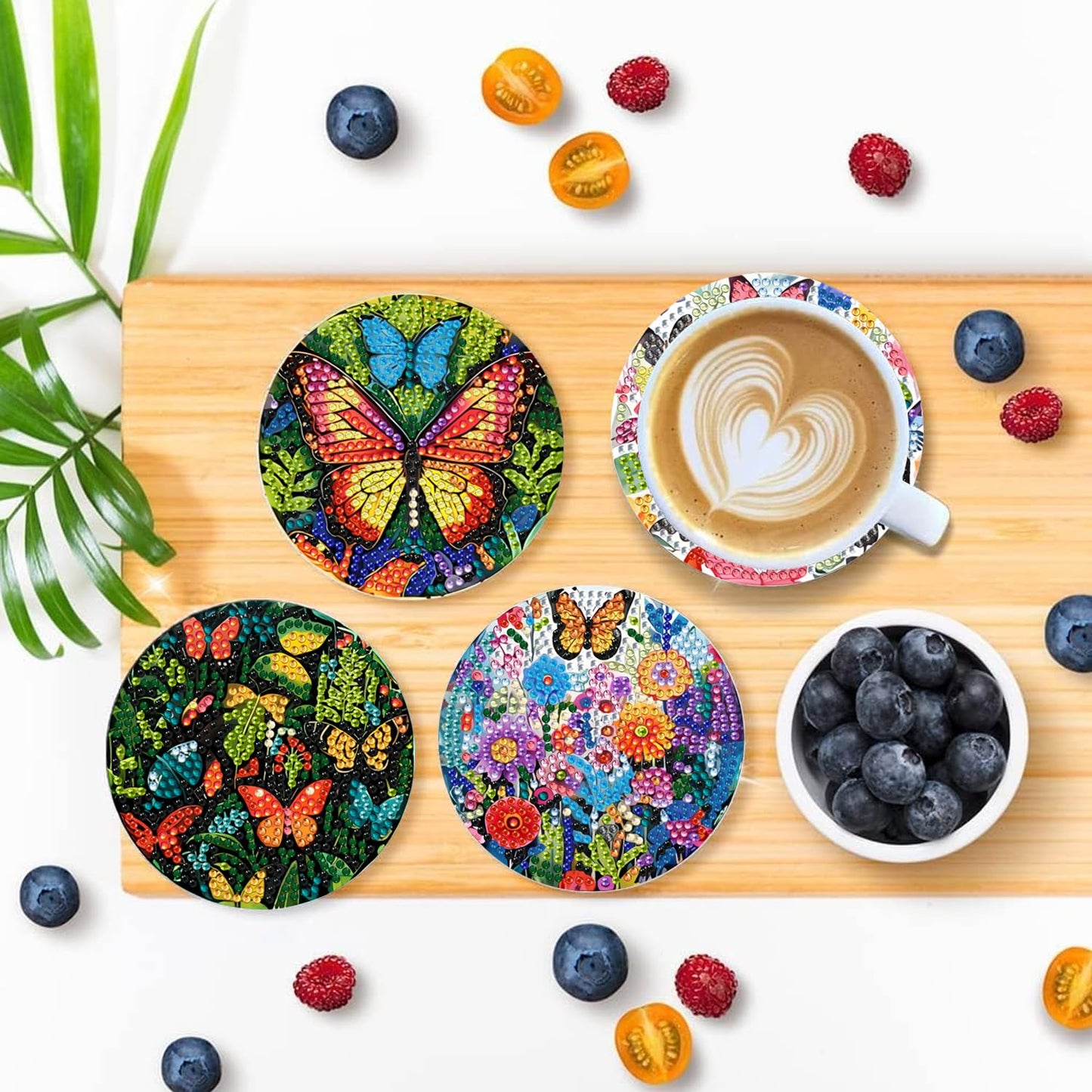 EWJRNSF 8 PCS Diamond Art Coasters Kit, Small Diamond Painting Coasters, Butterfly Diamond Art Kits for Adults Beginners, Arts and Crafts Supplies Item Sets with Holder