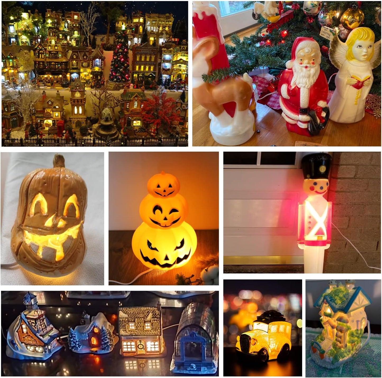3 C7 Bulbs 3 Bulb Base String Christmas Village Light Accessory Cord with LED Light Universal Clip White Cord