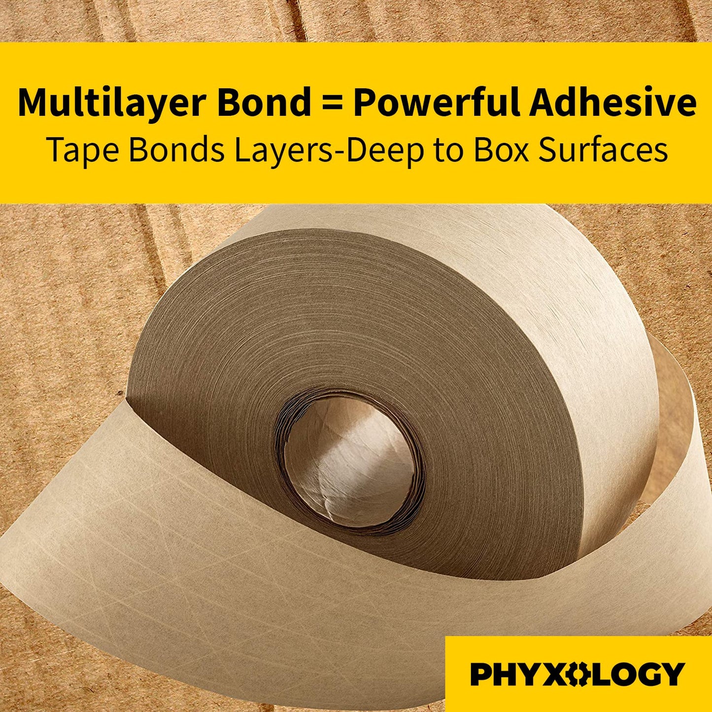 Ultra Durable Water-Activated Tape for Secure Packing 5Pk. 2.75In, 450Ft Brown Kraft Gum Tape Provides Heavy Duty Adhesive for Packaging and Shipping. Fiberglass Reinforced for Extra Strong Bond.