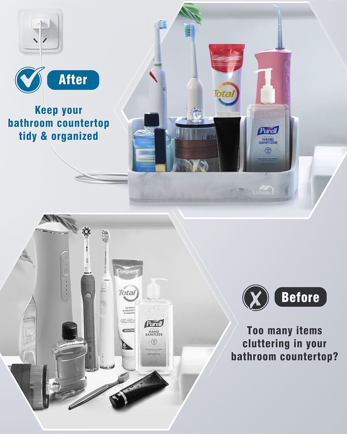 6 Countertop Electric Toothbrush Holder with Instant-Dry & Slots | Upgrade Heavy-Duty Large Organizer with Cable Holes