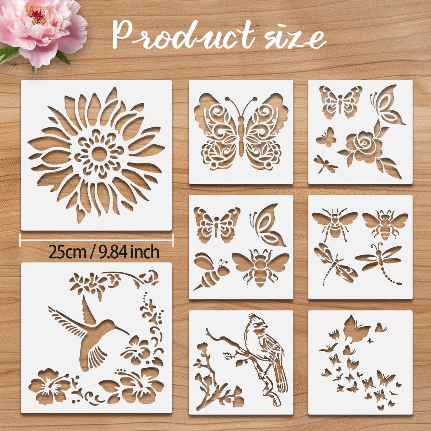8 Pcs Large Flower Stencils for Painting, 9.84 X 9.84 Inch Flower Stencils for Crafts Reusable, Wood and Wall Stencils for Painting Large Pattern, DIY Templates Holiday Wall Paper (B)