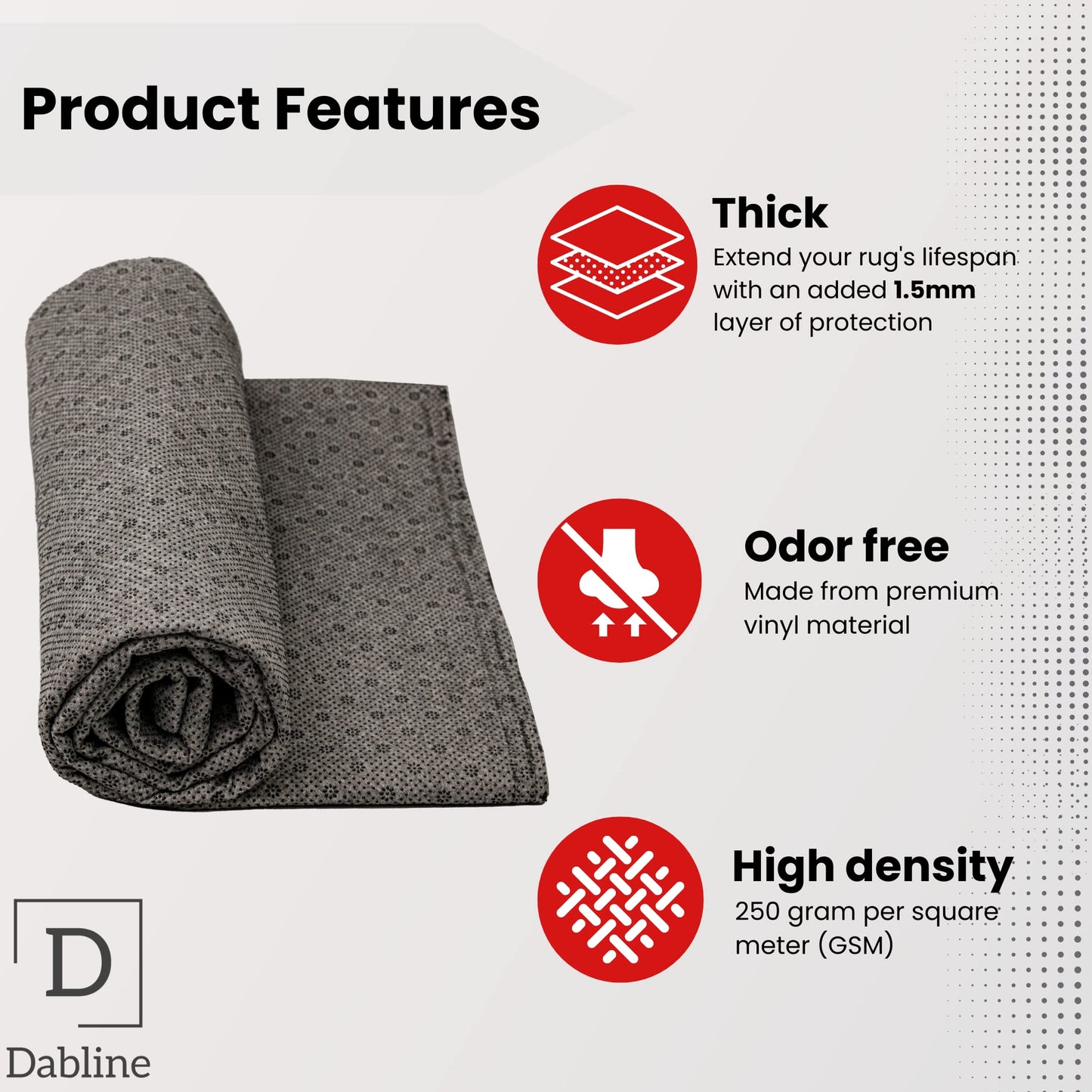 DABLINE 80" x 80" Non Slip Tufting Backing Fabric – Thick Rug Backing Pad with Vinyl Dots for Rug Tufting, Punch Needle & DIY Rug Making Supplies