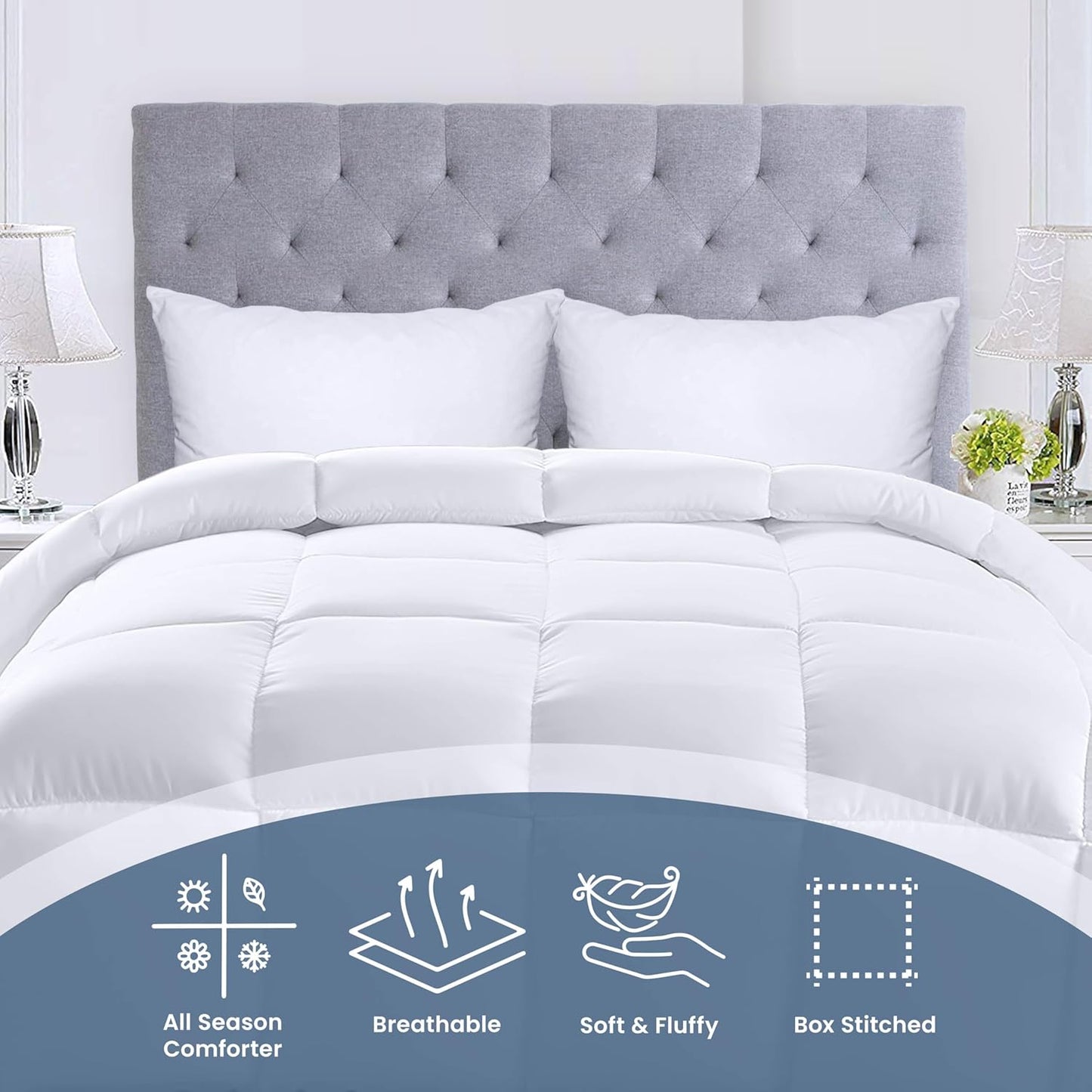 Utopia Bedding Queen Size Comforter - All Season Down Alternative Duvet Insert, Machine Washable (White)