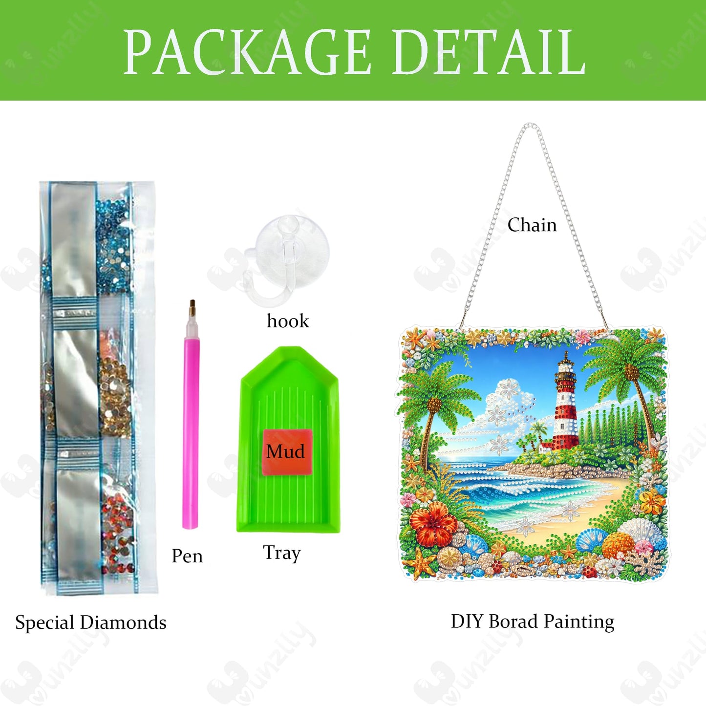 Yunzlly DIY Hanging Diamond Art Pendant Kit, Special Crystal Double Sided Diamonds Painting Ornament Kit for Adults, Acrylic Gem Painting Board for Window&Door&Wall (Lighthouse)