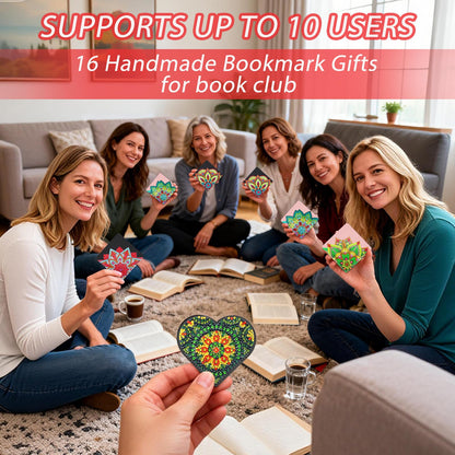 16 PC Diamond Art Corner Bookmarks Leather Bookmark Kit for Adults Paint by Dots Bead Book Mark DIY Gem Dot Rhinestones for Bedazzling Craft Kit for Women Ladies Night Party Mandala Bulk Kit Flower