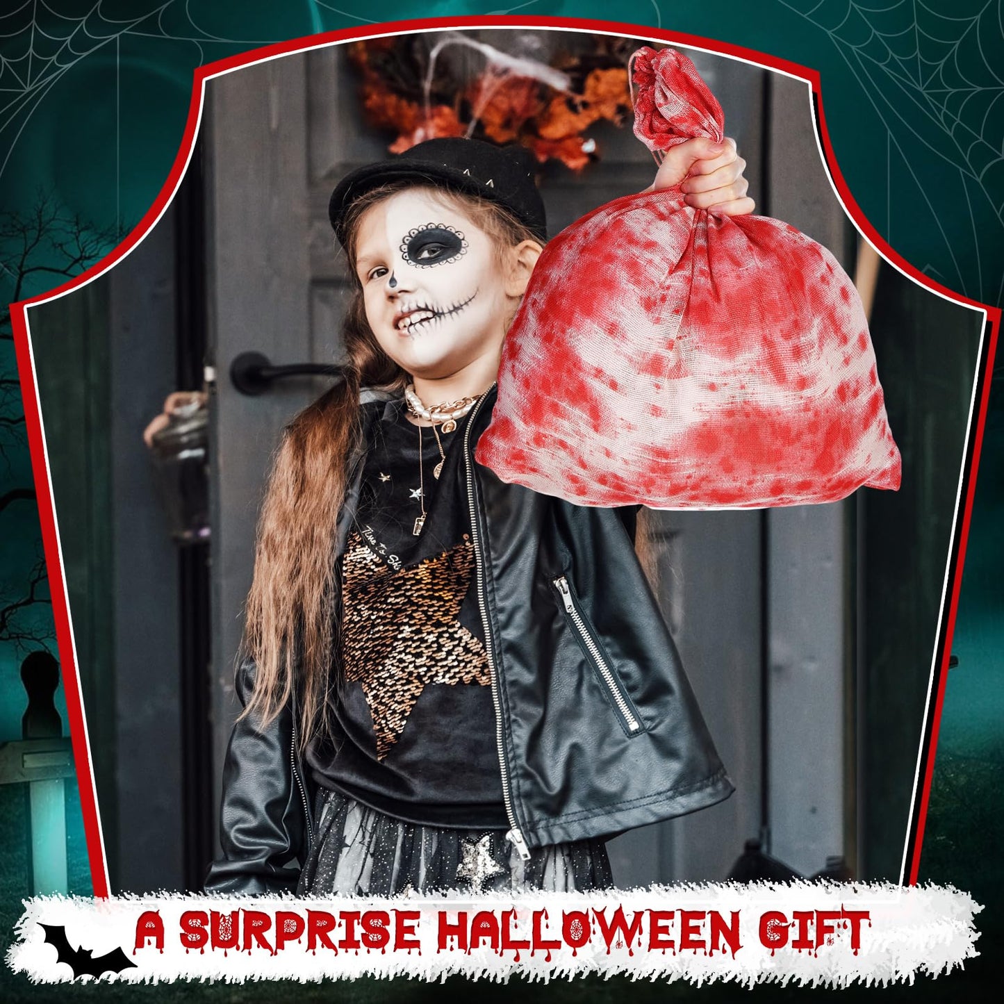 Arrowbash 4 Pcs Halloween Horror Treat Goodie Bags Bloodstain Spooky String Back Halloween Drawstring Bloody Body Bags for Candy Favors Supplies (20 x 16 in)