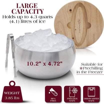 Gusto Nostro 4.1L Insulated Ice Bucket with Lid and Tongs, Double Wall Stainless Steel Ice Bucket Large, BPA Free Ice Bucket for Cocktail Bar, Keeps Champagne, Wine, Beer Chill for Parties