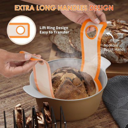 Silicone Bread Sling for Dutch Oven, 2 Pack Non-Stick Baking Mats with Brush and Storage Band, Reusable for Sourdough