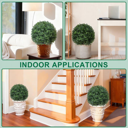 EverNature 2Pack Artificial Boxwood Topiary Ball Trees,16''UV Resistant Fake Evergreen Shrubs Bushes Plants with Ground Spike, Fake Plants for Outdoor Indoor Front Porch Garden