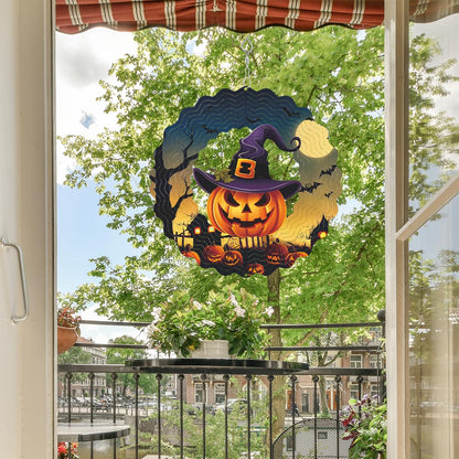 Hanging Halloween Metal Wind Spinner Witch's hat Wind Spinners 3D Hanging Skull Pumpkin Metal Wind Spinner for Halloween Yard Garden Outdoor Indoor Art Decor