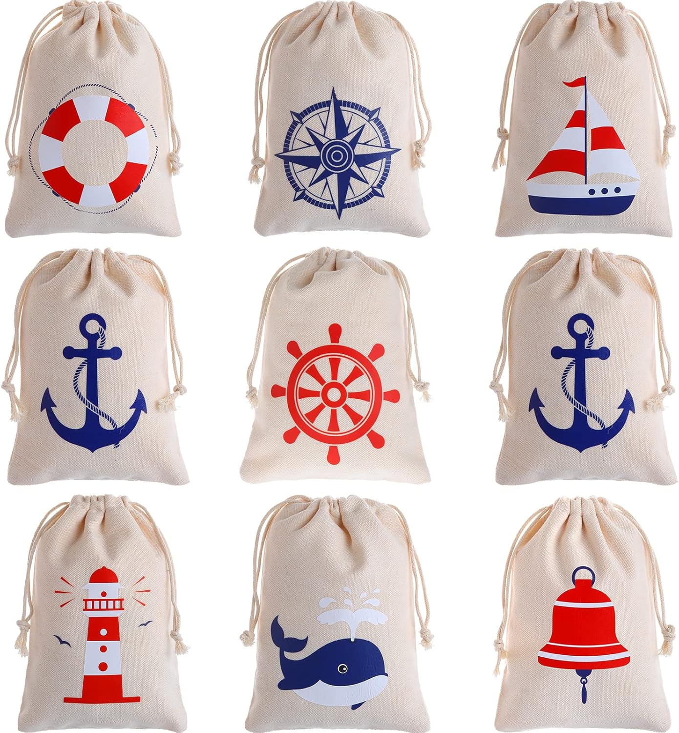 24 Pack 7 5 inch Shellwei Nautical Gift Bags Cotton Nautical Anchors Drawstring Bags Themed Favor Boat Goodie x