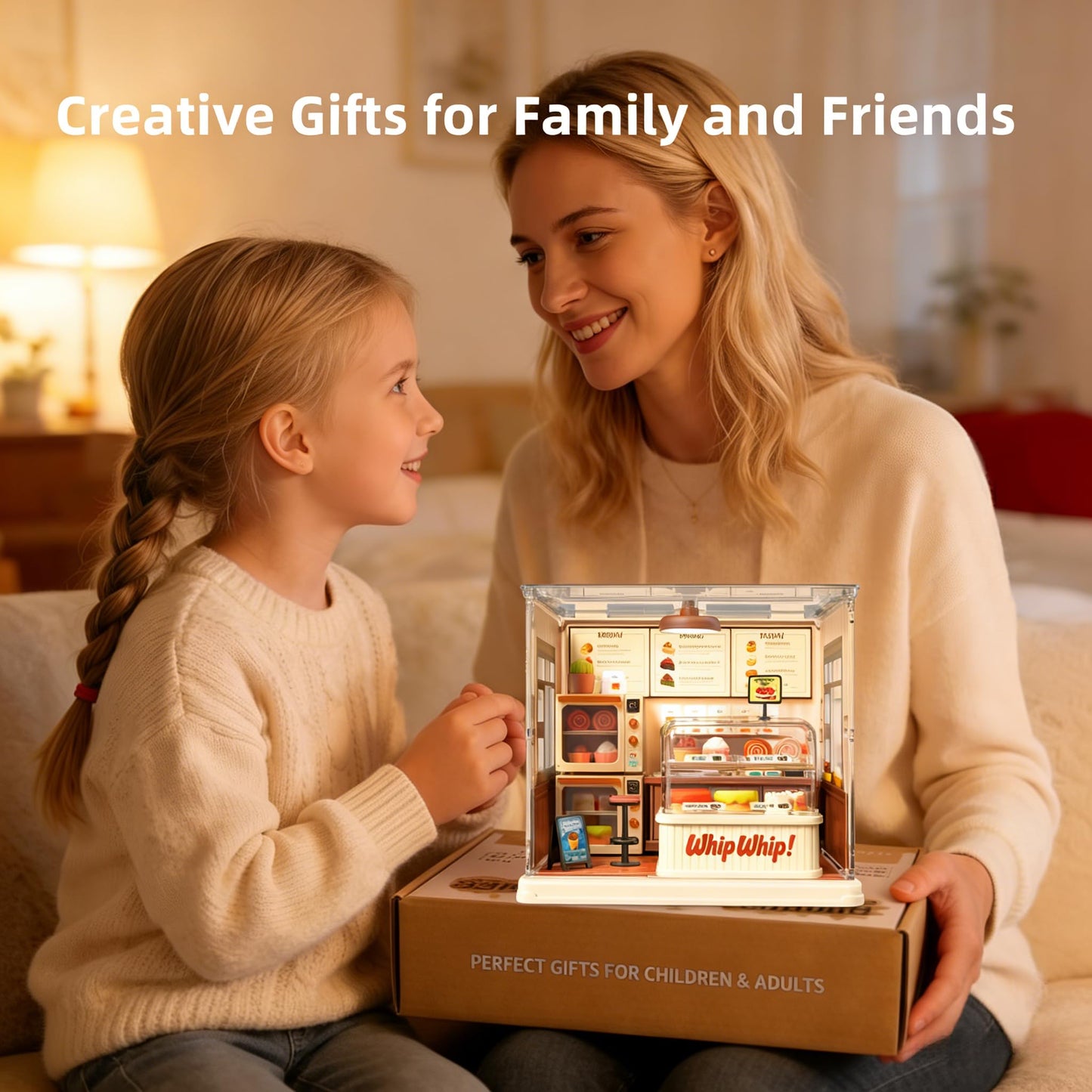 Lydaz DIY Miniature House Kit, Mini House Building Kit for Adults, Tiny House Kit with Furniture, Miniature Dollhouse Kits with Dust Cover, Craft LED Decor Birthday Gifts for Family Her(Dessert House)
